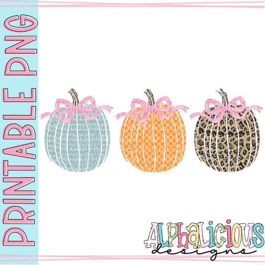 Fall Pumpkin Trio with Bow - Printable PNG