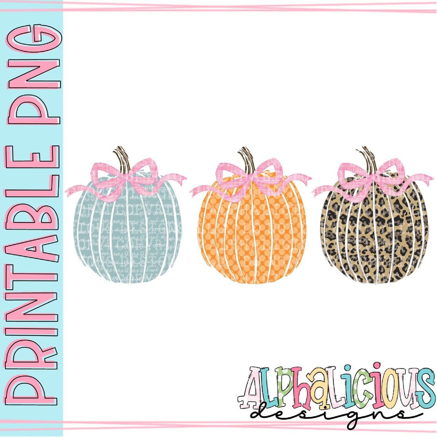 Fall Pumpkin Trio with Bow - Printable PNG