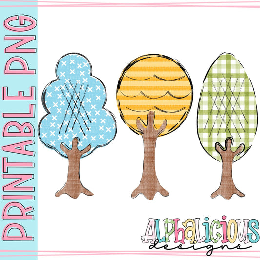Fall Trees - Blue Yellow Green - Printable PNG