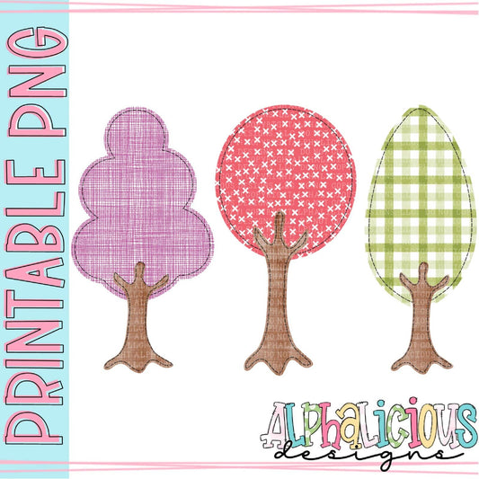 Fall Trees - Purple Red Green - Faux Applique - Printable PNG