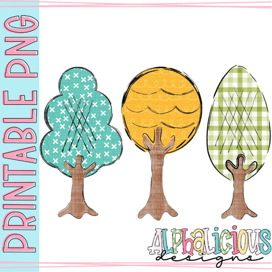 Fall Trees - Turquoise Yellow Green - Printable PNG