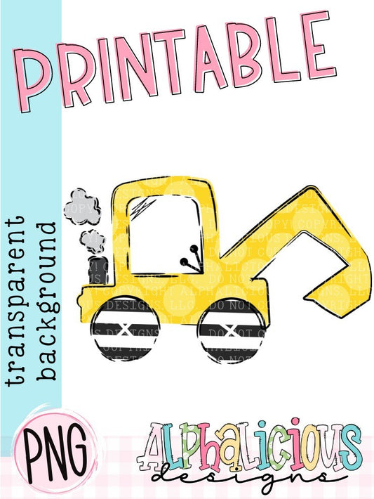 Funky Backhoe - Black and Yellow - Printable PNG