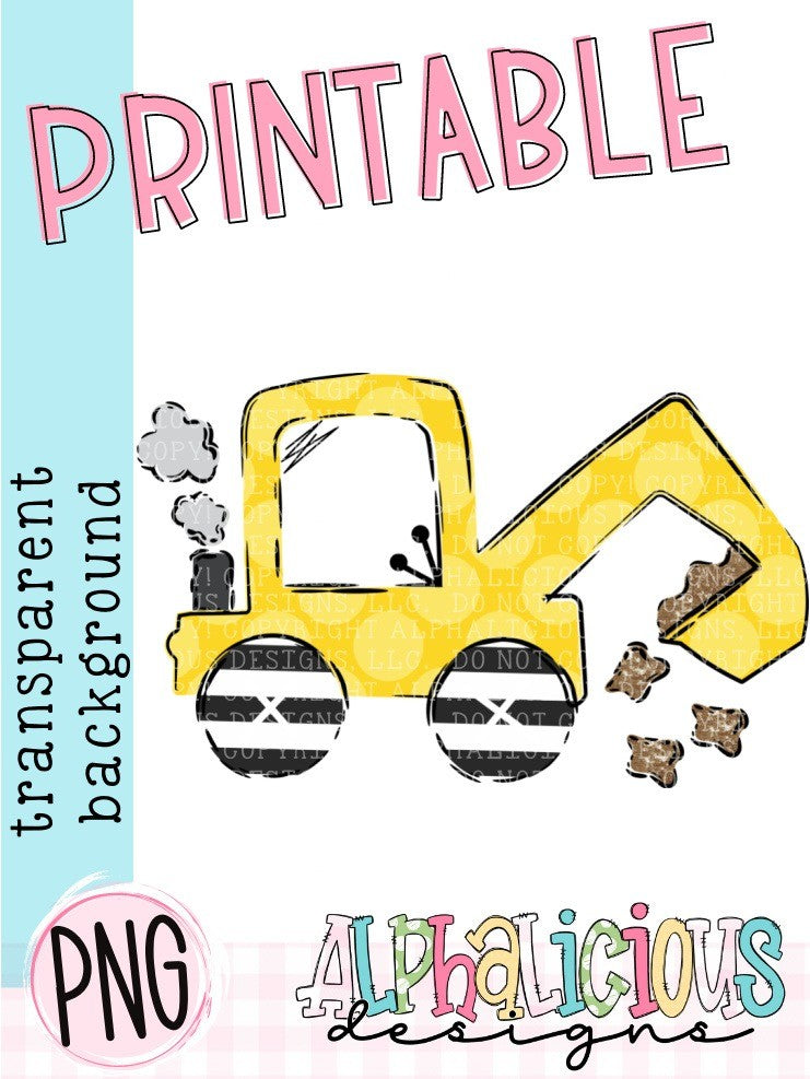 Funky Backhoe with Dirt - Black Stripe - Printable PNG