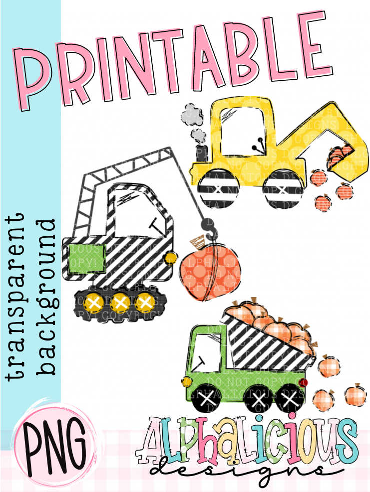 Funky Construction with Pumpkins Bundle- Printable PNG