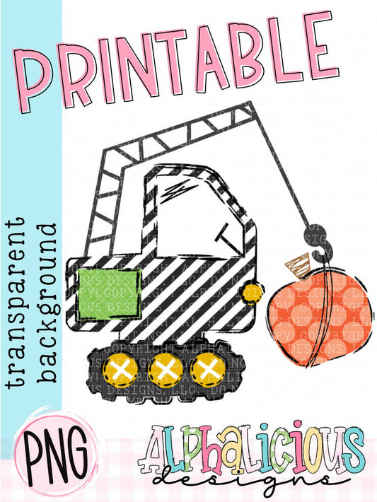 Funky Crane with Pumpkin - Black Stripe - Printable PNG