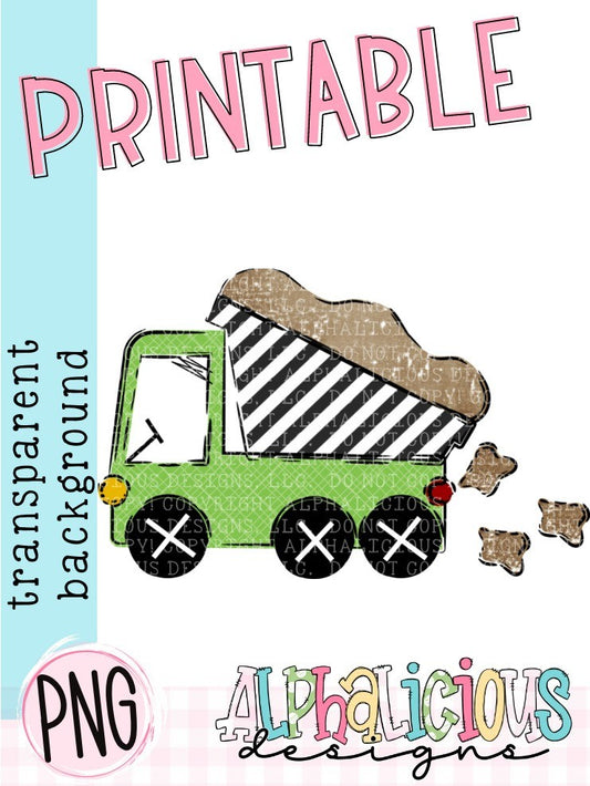 Funky Dump Truck with Dirt - Black Stripe - Printable PNG