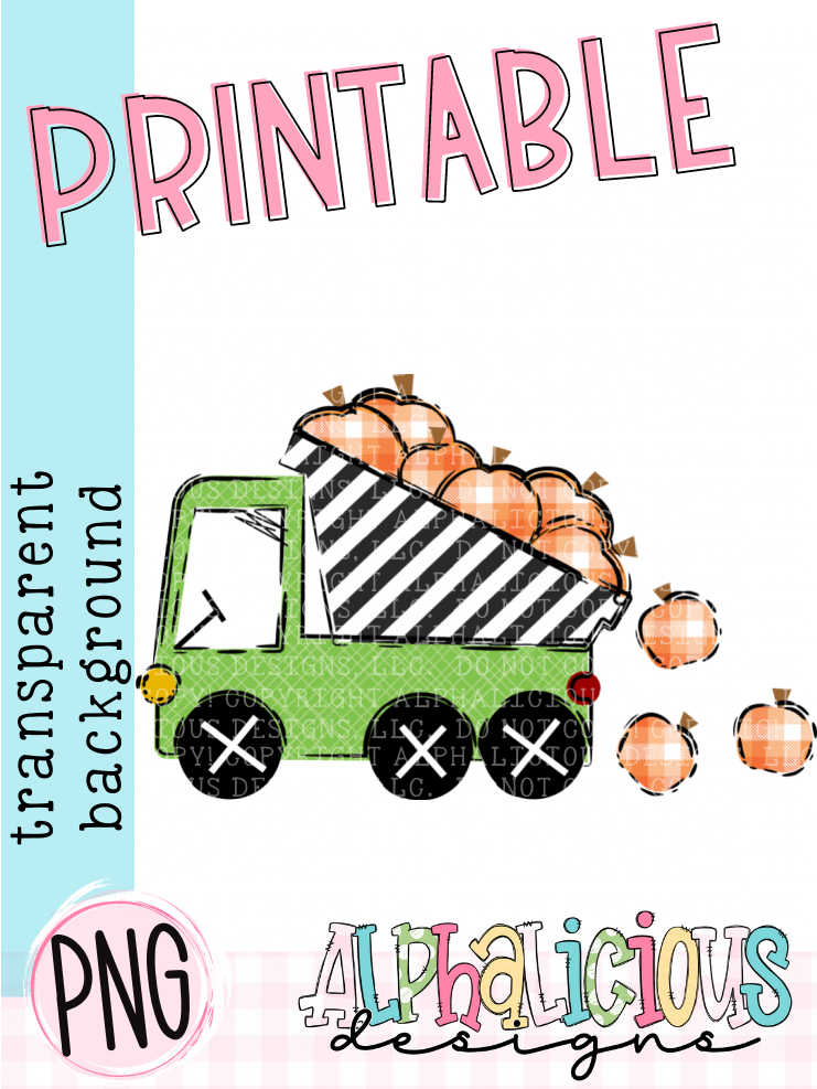 Funky Dump Truck with Pumpkins - Black Stripe - Printable PNG