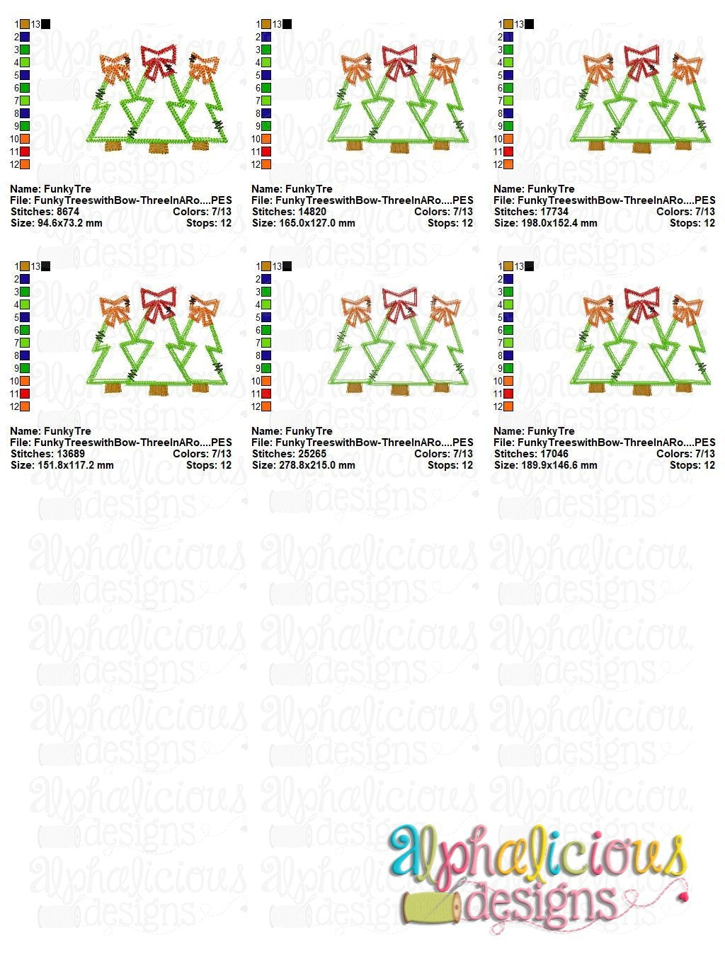 Funky Trees with Bow - Three In A Row - Zigzag