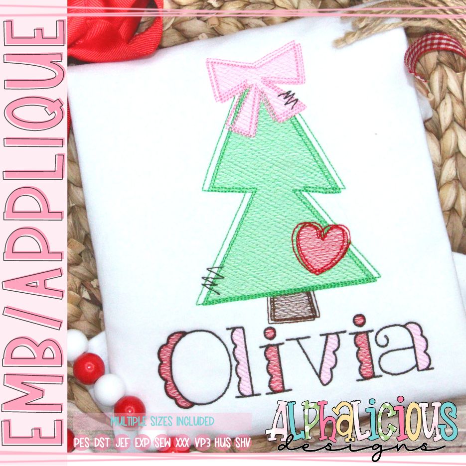 Funky Trees with Bow and Heart - Sketch – Alphalicious Designs