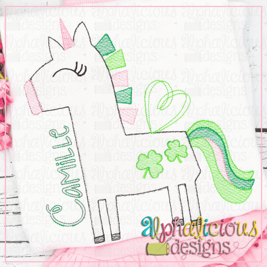 Happy Unicorn with Clovers-Sketch