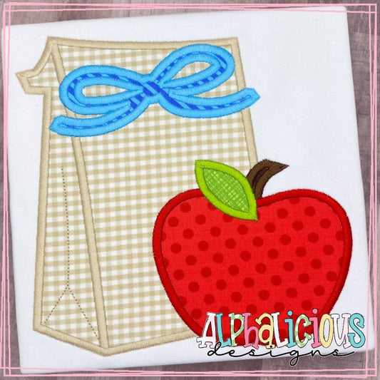 Lunch Bag with Apple and Bow - Satin