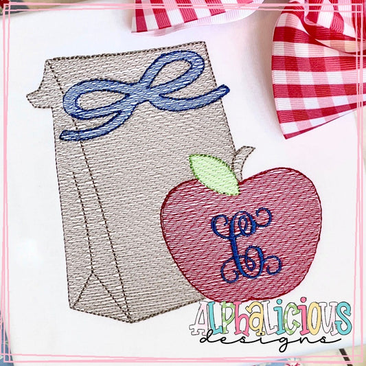 Lunch Bag with Apple and Bow - Sketch