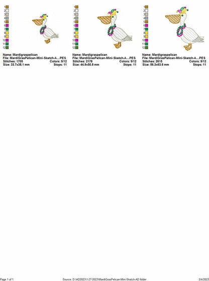 Mardi Gras Pelican - Mini - Sketch