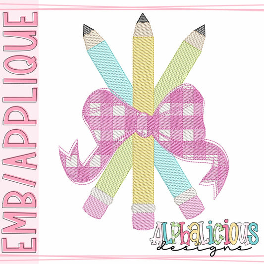Pencil Bunch with Bow - Scribble Plaid - Sketch