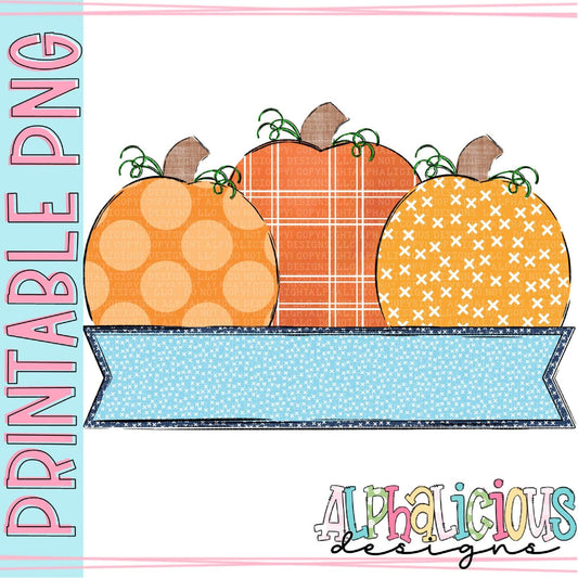 Pumpkin Trio with Box - Blue and Navy - Printable PNG