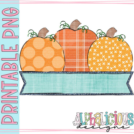 Pumpkin Trio with Box - Turquoise and Navy - Printable PNG