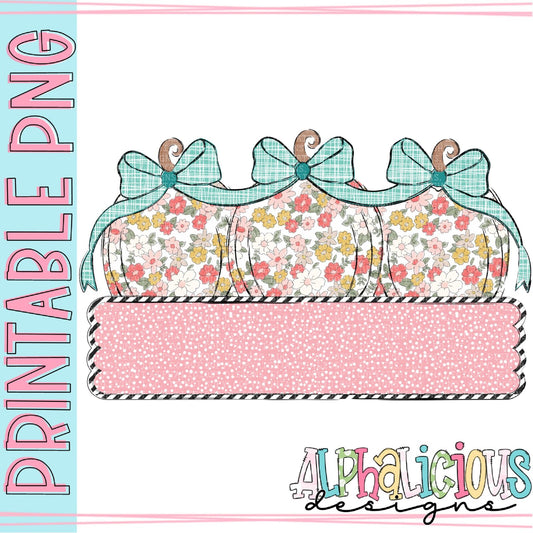 Pumpkin Trio with Bows and Box - Floral - Printable PNG