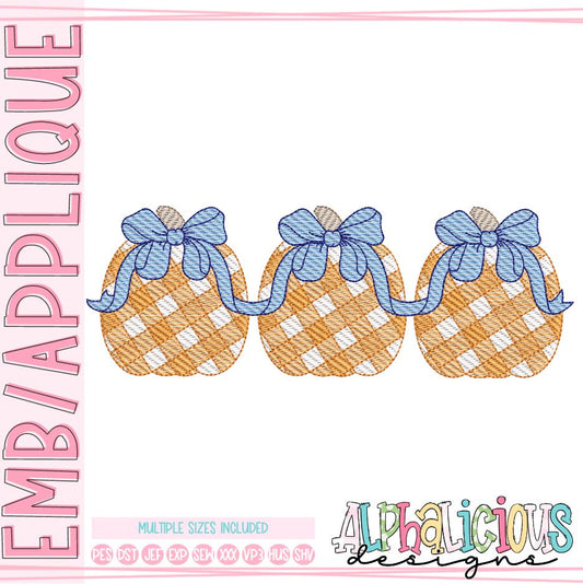 Pumpkins with Bows - Gingham - Three In A Row - Sketch