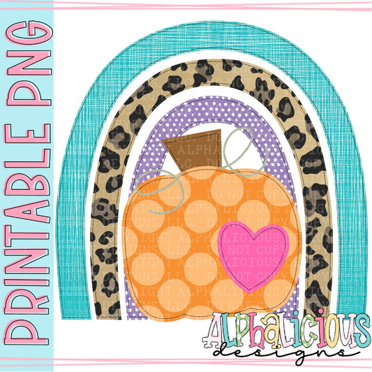 Rainbow with Pumpkin - Polka Dot - Faux Applique - Printable PNG