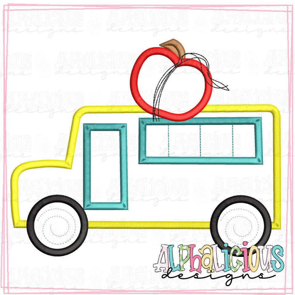 School Bus With Apple On Top - Satin