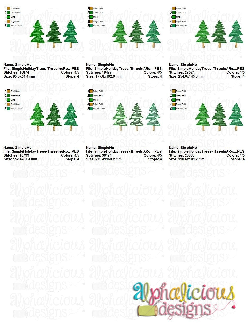 Simple Holiday Trees - Three in a Row - Scribble