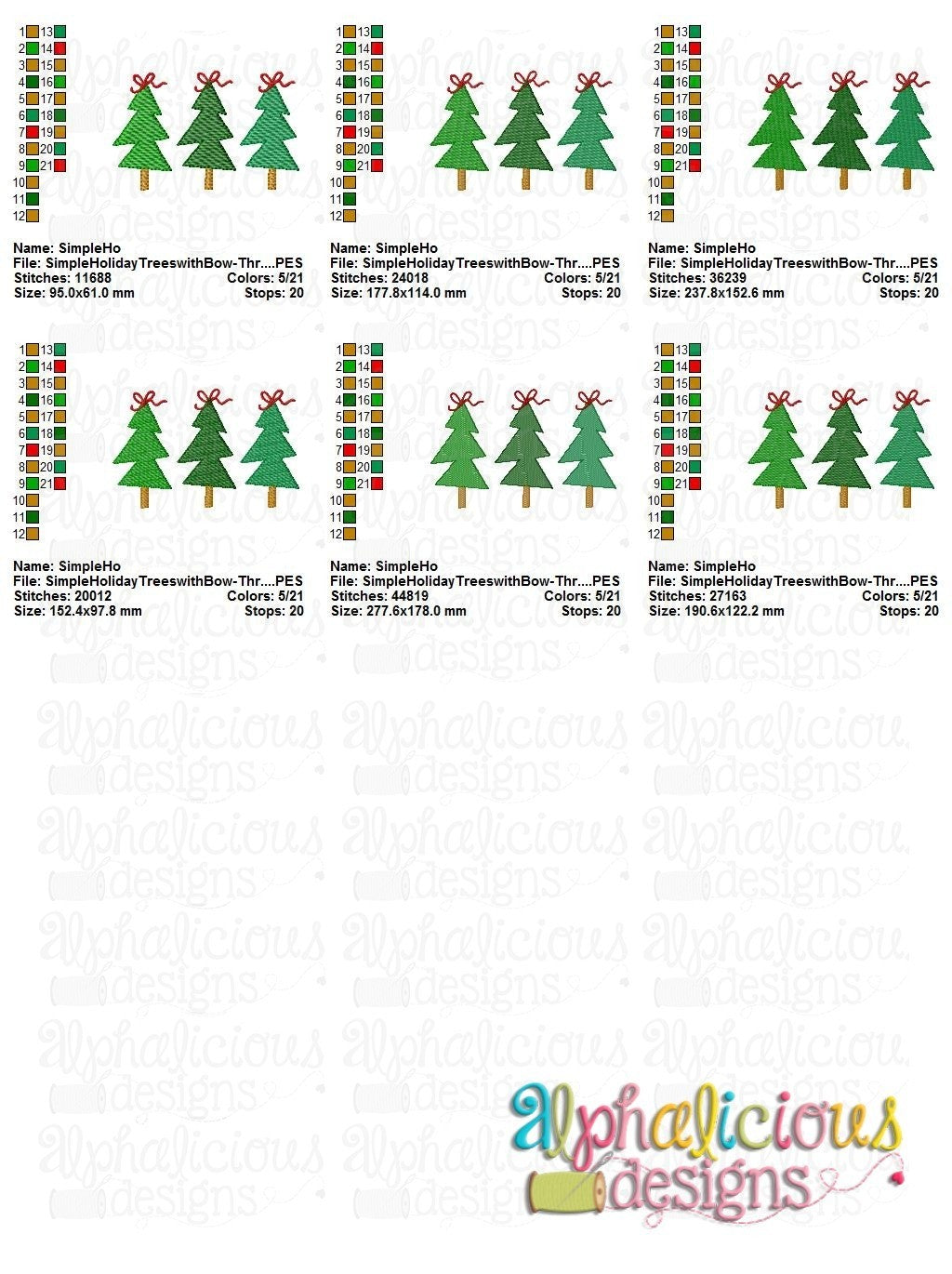 Simple Holiday Trees with Bow - Three in a Row - Sketch