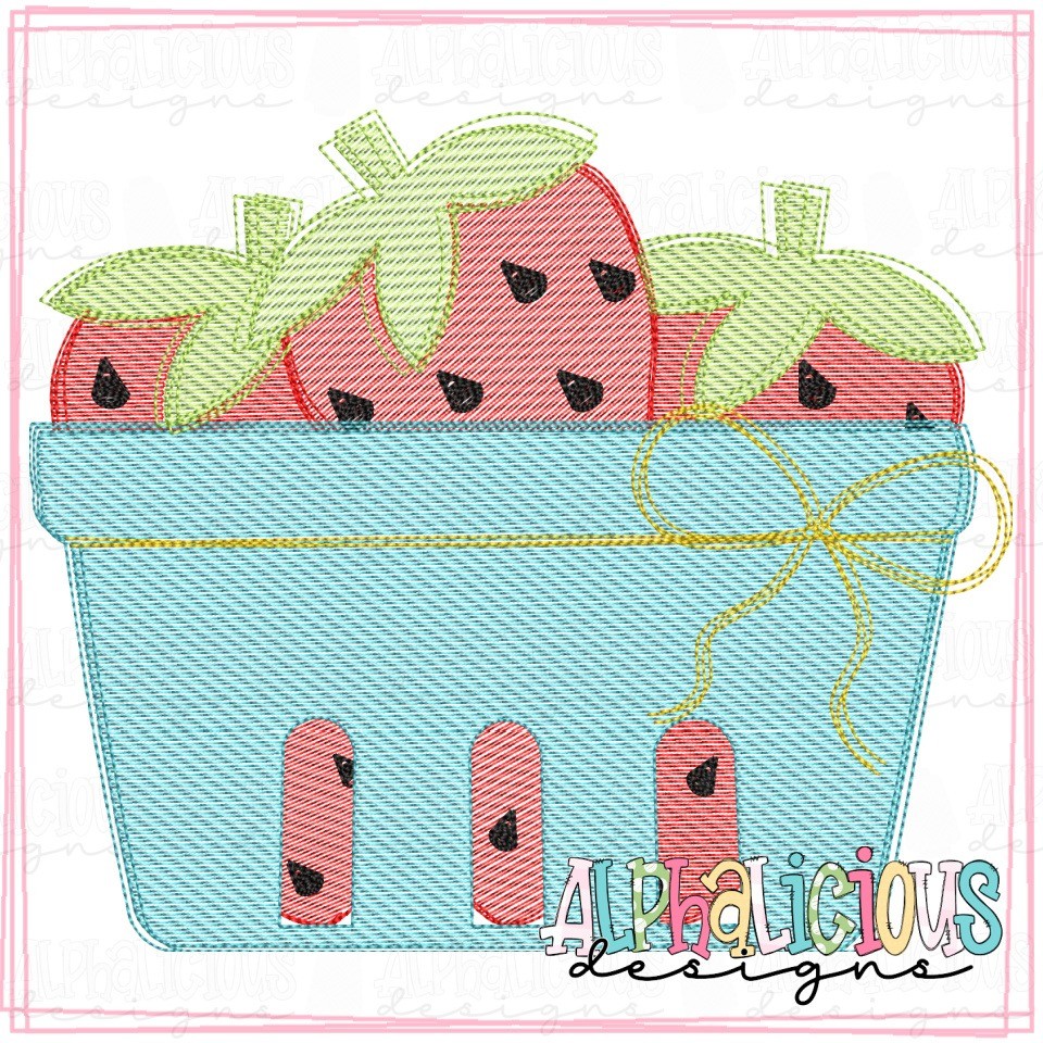 Strawberries in Basket with Bow - Sketch