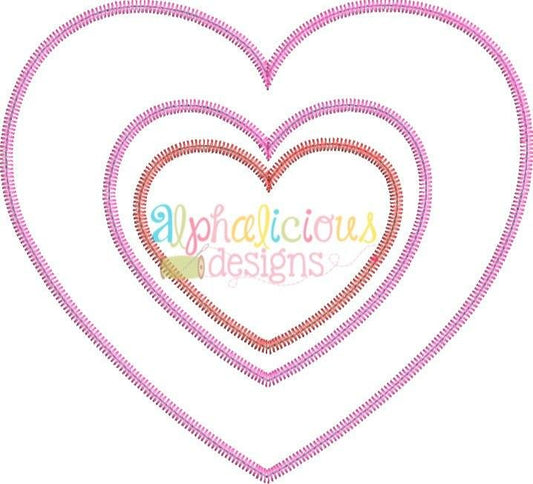 Valentine's Double Heart Applique Designs - Zig Zag