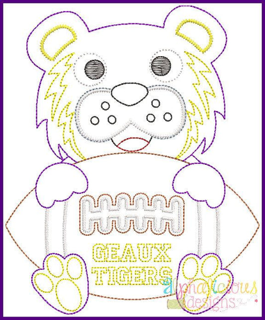 Tiger Football Mascot Vintage Embroidery Design