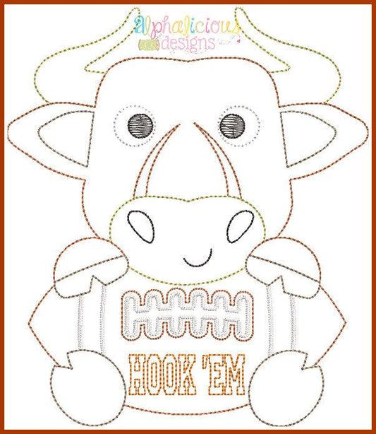 Longhorn Football Mascot Vintage Embroidery Design