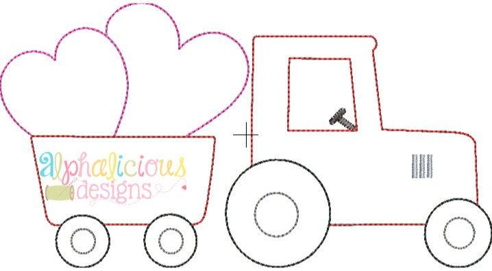 Valentine Tractor Applique Design- Triple Bean