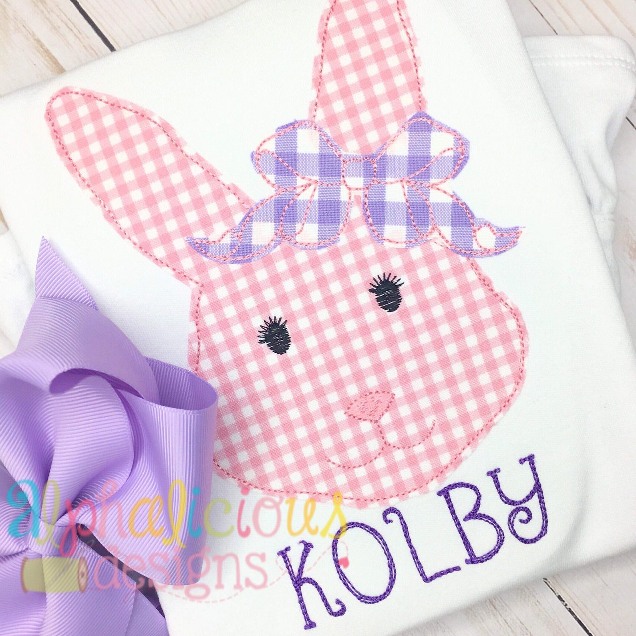 Mrs.Bunny with Bow Applique -Triple Bean