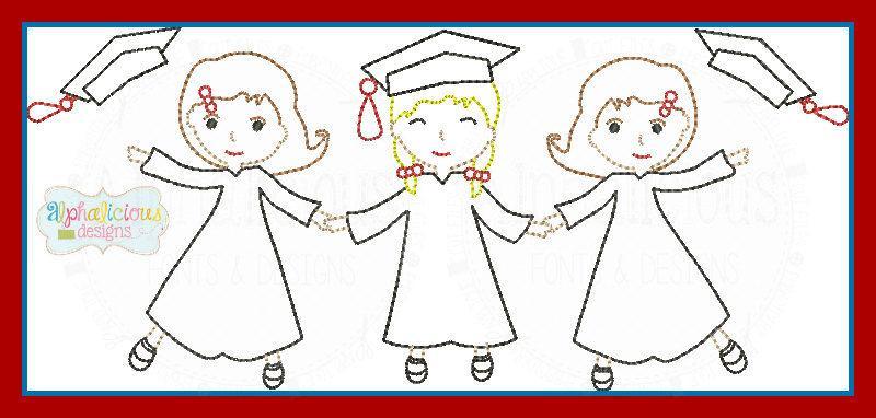 Vintage Graduate Girl Paper Dolls Embroidery