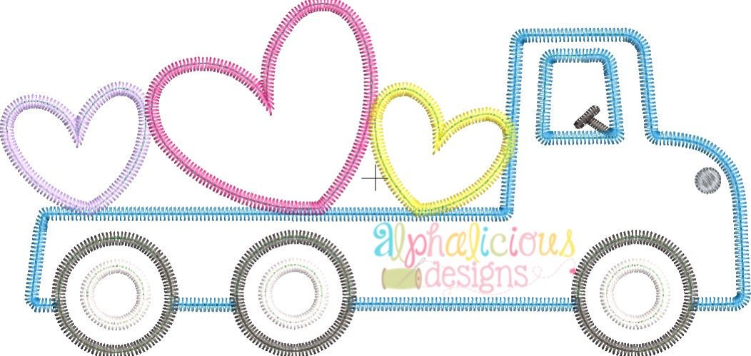 Flatbed Truck with Hearts Applique - Zig Zag