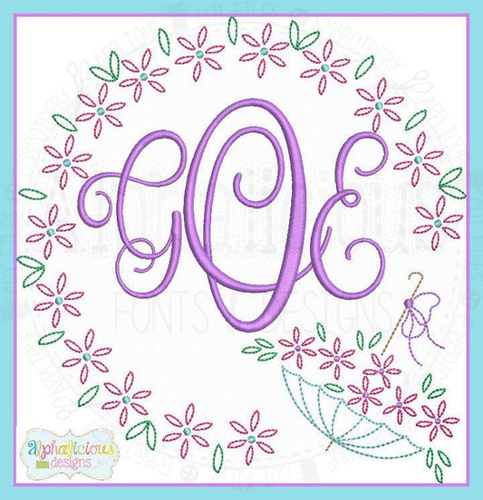 Classic Heirloom Vintage Floral Umbrella Monogram Frame