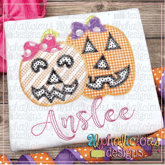 Jack-O-Lantern with Bow Pair- Zig Zag