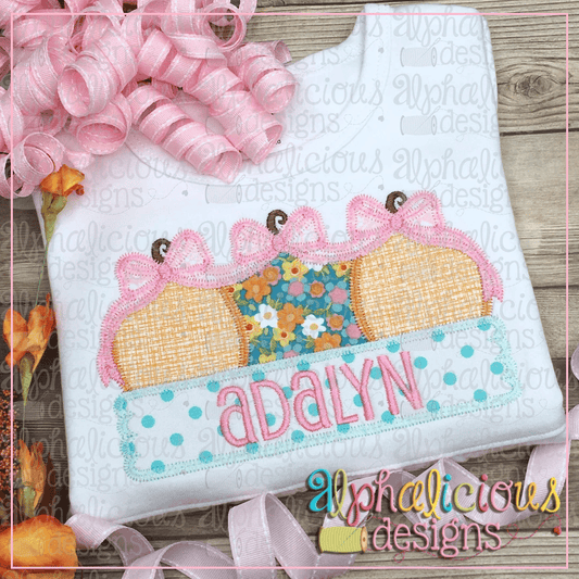 Simple Pumpkin Trio with Bows-Zig Zag