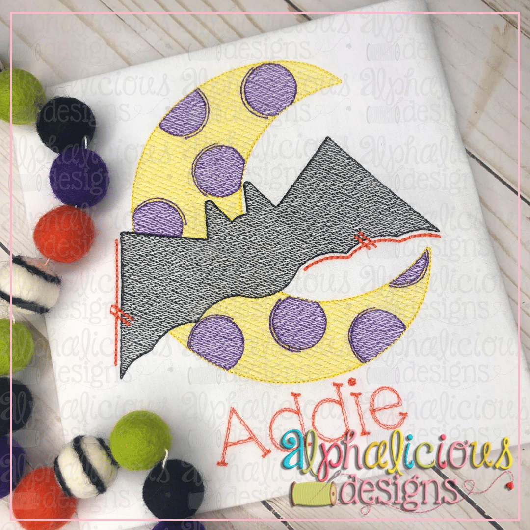 Bat and Moon with Polka Dots-Sketch