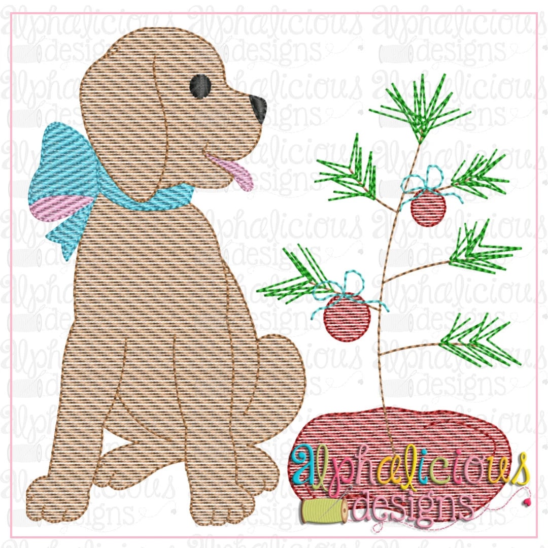 Pup with Bow and Tree-Sketch