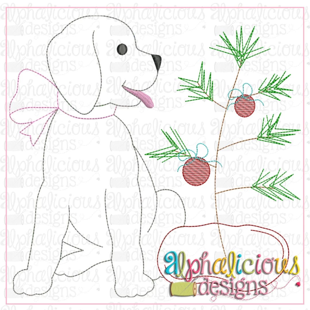 Pup with Bow and Tree-Triple Bean