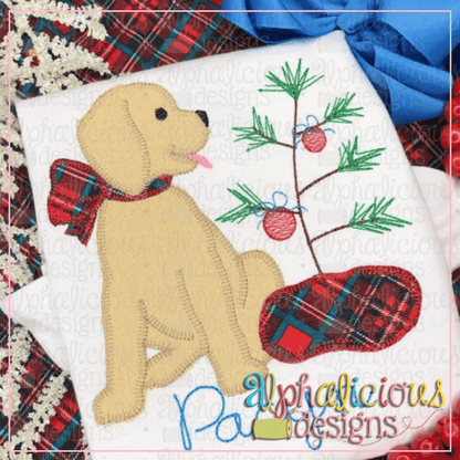 Pup with Bow and Tree-Blanket