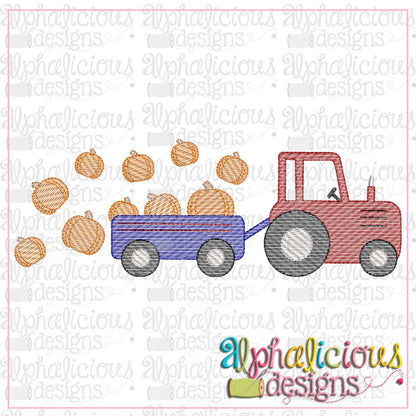 Farm Tractor with Pumpkins- Sketch