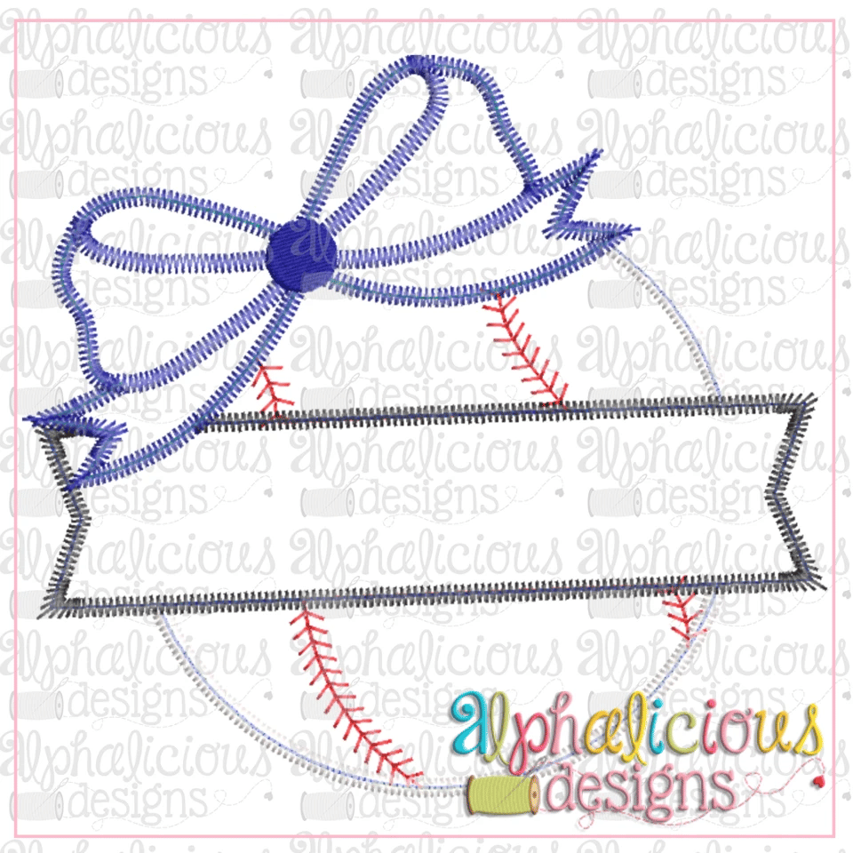 Baseball and Banner with Bow-ZigZag