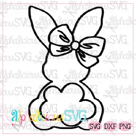 Big Tail Bunny with Bow-Black line SVG/Printable