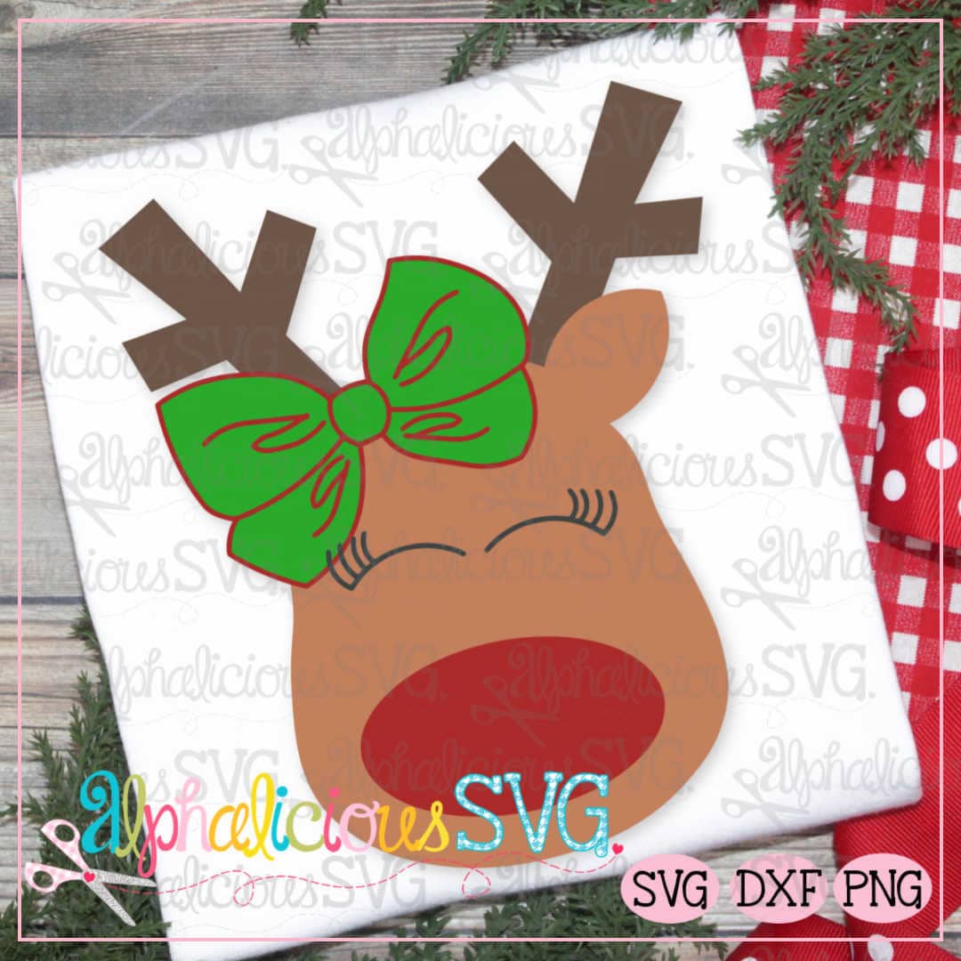 Red Nosed Reindeer with Bow- SVG