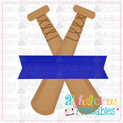 Bats with Banner- Blue - Printable