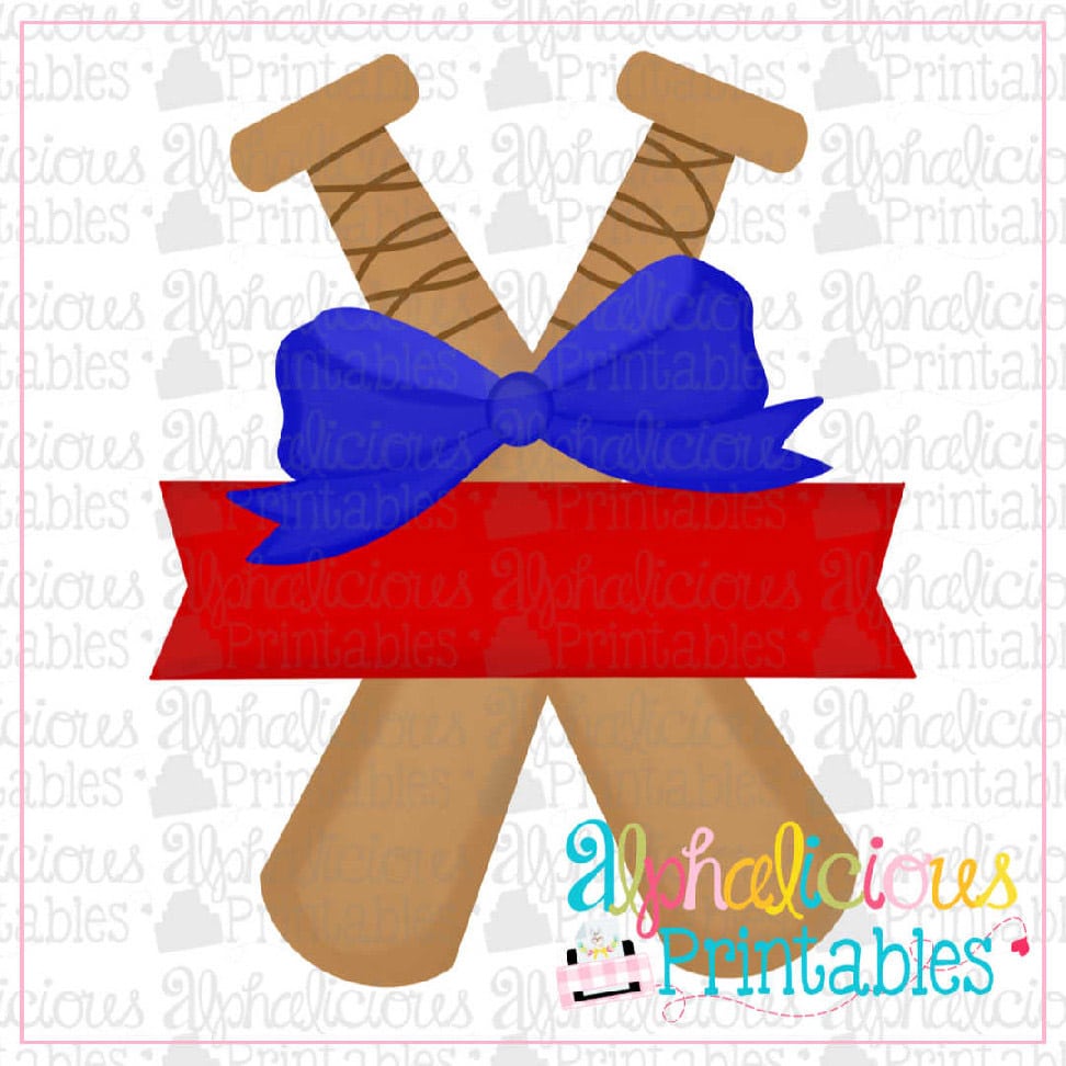 Bats with Banner with Bow-Blue and Red-Printable