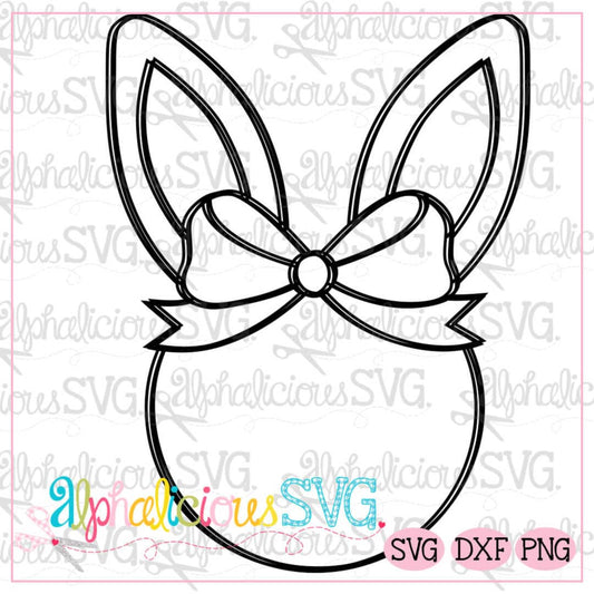 Bunny Head With Bow-Blackline SVG
