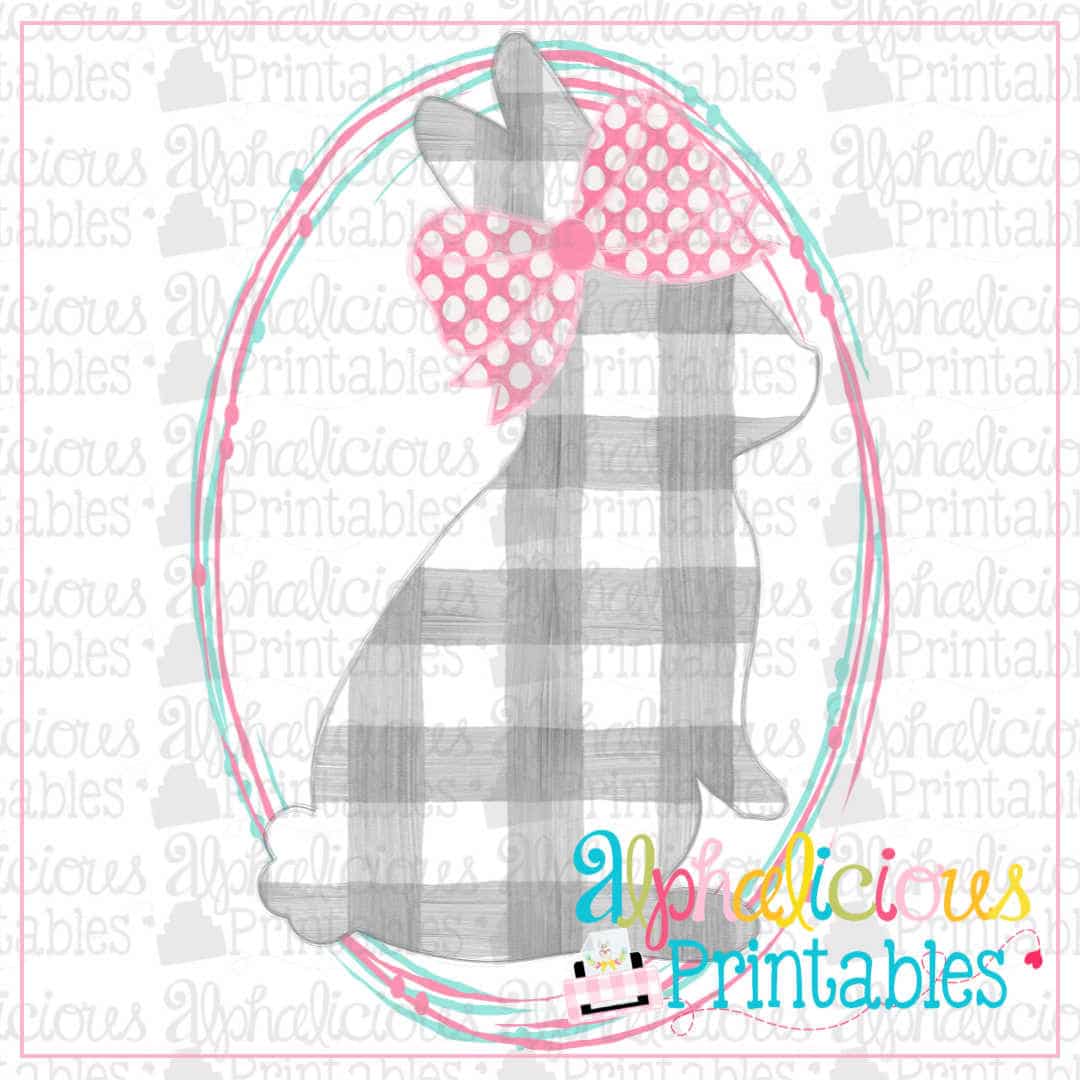 Bunny with Bow in Scribble Oval-Printable