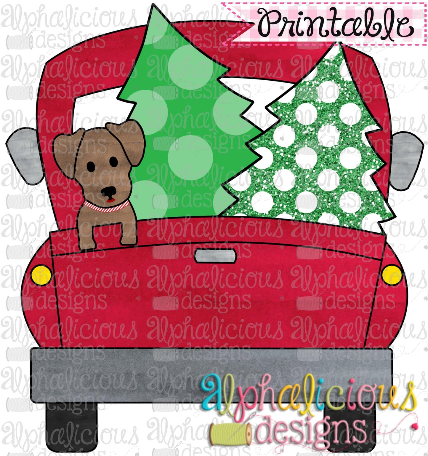 Christmas Truck-Dog and Trees-Printable